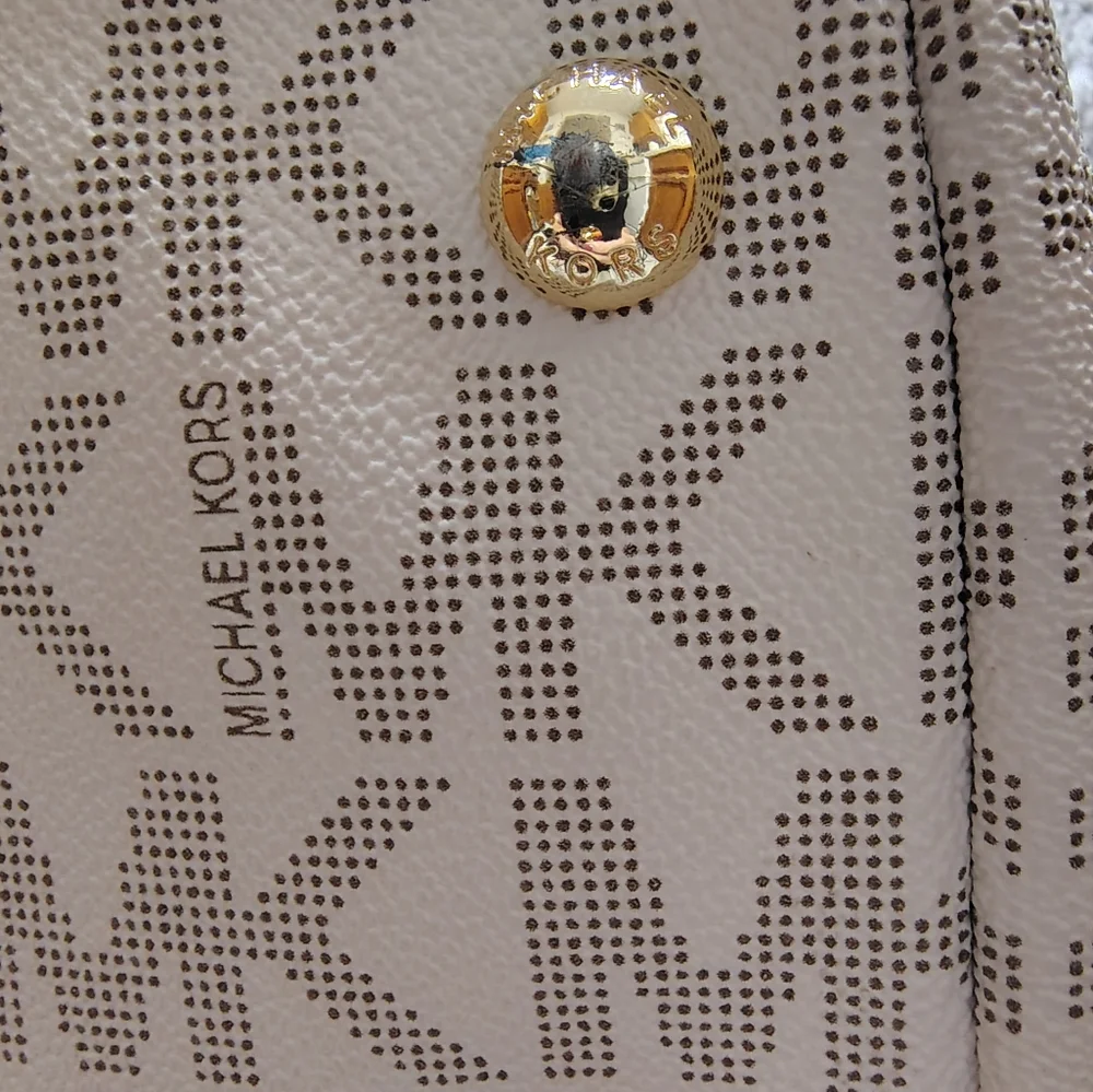 Michael Kors Harper North South Signature Large Vanilla & Brown Logo Tote Bag